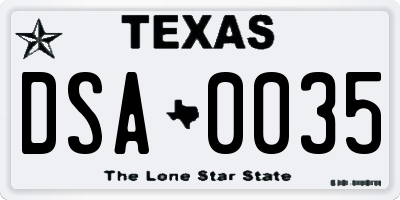 TX license plate DSA0035