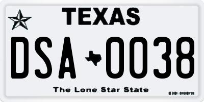 TX license plate DSA0038