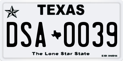 TX license plate DSA0039