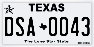 TX license plate DSA0043