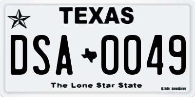 TX license plate DSA0049