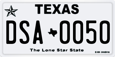 TX license plate DSA0050