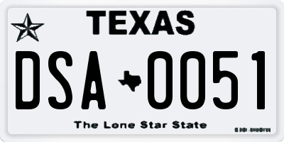 TX license plate DSA0051