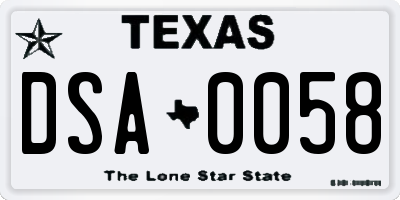 TX license plate DSA0058