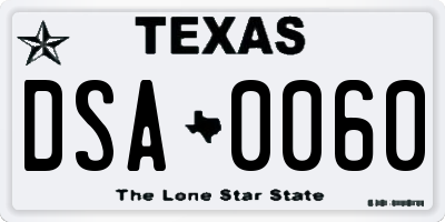 TX license plate DSA0060