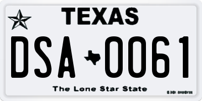 TX license plate DSA0061