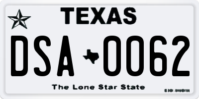 TX license plate DSA0062