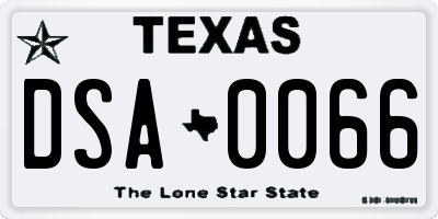 TX license plate DSA0066