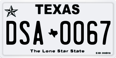 TX license plate DSA0067