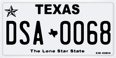 TX license plate DSA0068