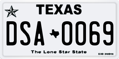 TX license plate DSA0069
