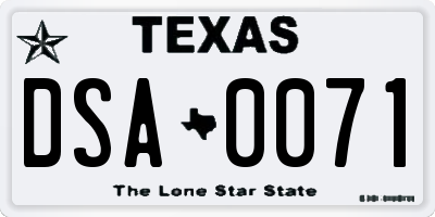 TX license plate DSA0071