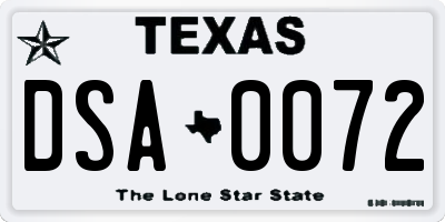 TX license plate DSA0072