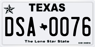 TX license plate DSA0076