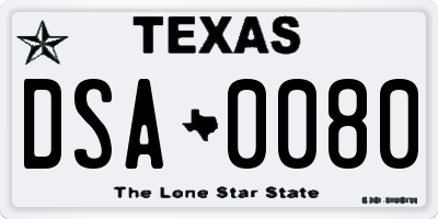 TX license plate DSA0080