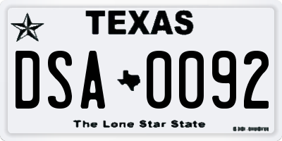 TX license plate DSA0092