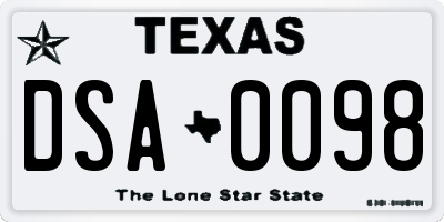 TX license plate DSA0098