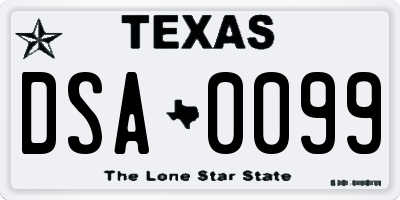 TX license plate DSA0099