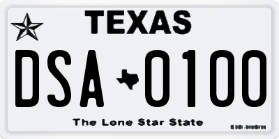 TX license plate DSA0100