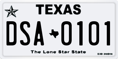TX license plate DSA0101