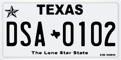 TX license plate DSA0102