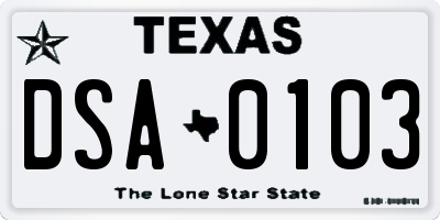 TX license plate DSA0103
