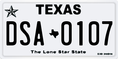 TX license plate DSA0107