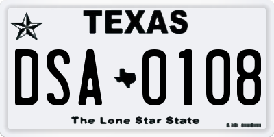 TX license plate DSA0108