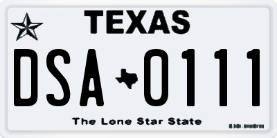 TX license plate DSA0111