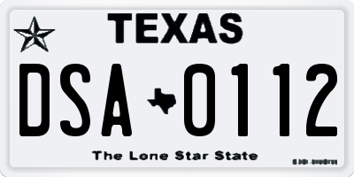 TX license plate DSA0112