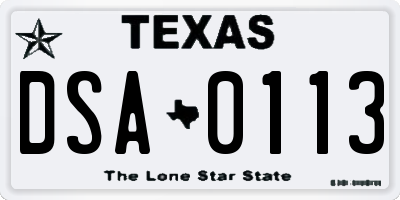 TX license plate DSA0113