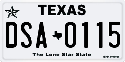 TX license plate DSA0115