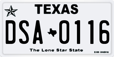 TX license plate DSA0116