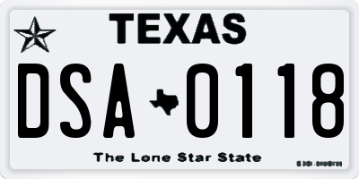 TX license plate DSA0118