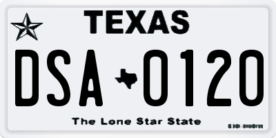 TX license plate DSA0120
