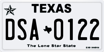 TX license plate DSA0122