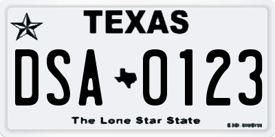 TX license plate DSA0123