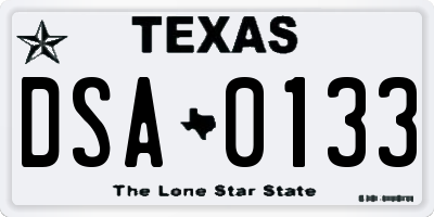 TX license plate DSA0133