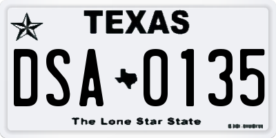 TX license plate DSA0135