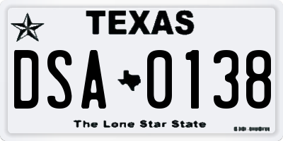 TX license plate DSA0138