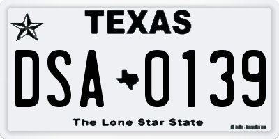 TX license plate DSA0139