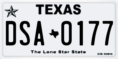TX license plate DSA0177