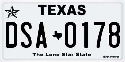 TX license plate DSA0178
