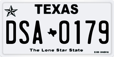 TX license plate DSA0179
