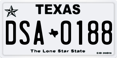 TX license plate DSA0188
