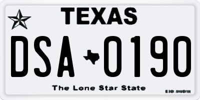 TX license plate DSA0190