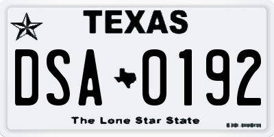 TX license plate DSA0192