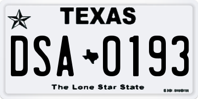 TX license plate DSA0193
