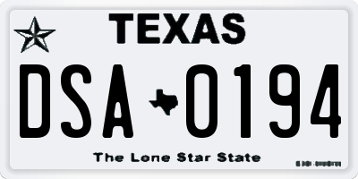 TX license plate DSA0194