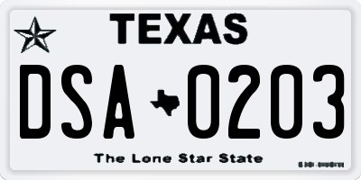 TX license plate DSA0203